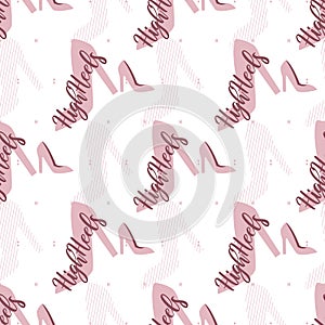 Fashionable Pink High Heels Vector Graphic Art Seamless Pattern