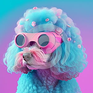 Fashionable poodle dog wearing glasses in fairy kei style