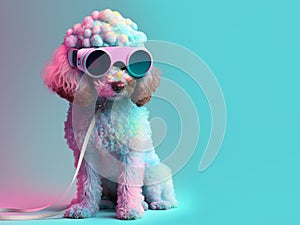 Fashionable poodle dog wearing glasses in fairy kei style