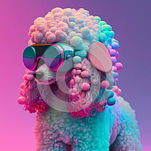 Fashionable poodle dog wearing glasses in fairy kei style