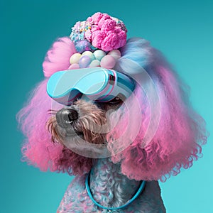 Fashionable poodle dog wearing glasses in fairy kei style