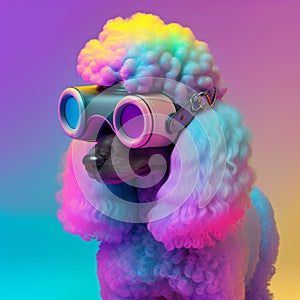 Fashionable poodle dog wearing glasses in fairy kei style