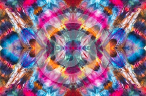 Fashionable retro abstract psychedelic tie dye kaleidoscope of colors design.