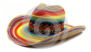 Fashionable straw hat with colorful Mexican serape pattern