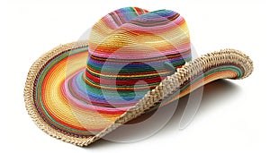 Fashionable straw hat with colorful Mexican serape pattern