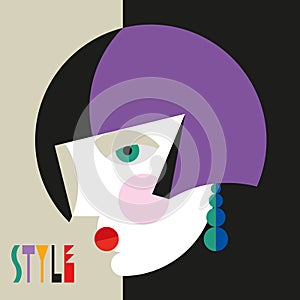 Fashionable stylish woman. Modernist style woman head with stylish headdress. Modernism style art.