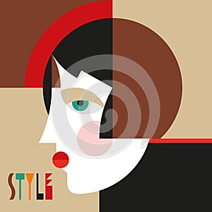 Fashionable stylish woman. Modernist style woman head with stylish headdress. Modernism style art.