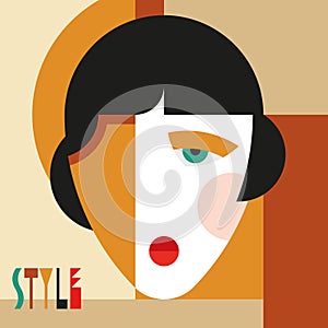 Fashionable stylish woman. Modernist style woman head with stylish headdress. Modernism style art.