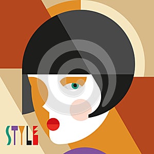 Fashionable stylish woman. Modernist style woman head with stylish headdress. Modernism style art.