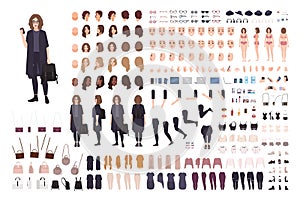 Fashionable teenage girl avatar constructor kit. Set of body parts, clothes and accessories. Trendy street style outfit
