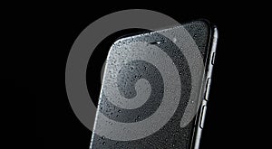 fashionable touchscreen phone with camera on black background technology texture