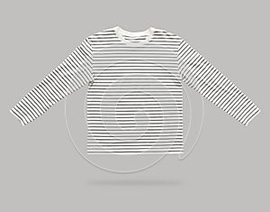 Fashionable trendy flying striped longsleeve, white gray striped shirt isolated on gray background. Women`s Clean Branding clothe