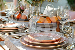 fashionable trendy table setting in peach fuzz color