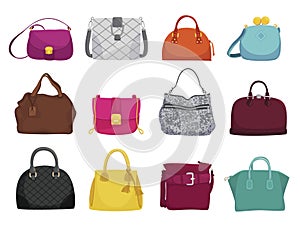 Fashionable woman bags flat vector illustrations set