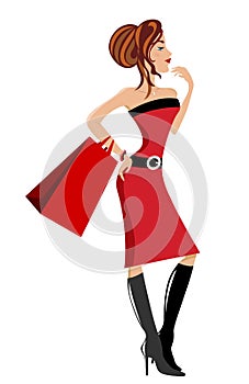 Fashionable Woman Shopping Bag Isolated