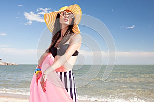 Fashionable woman in stylish swimsuit