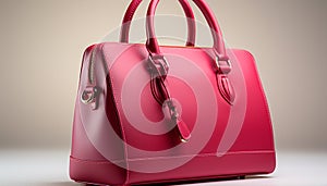 Fashionable women carrying elegant leather shoulder bag with pink pattern generated by AI