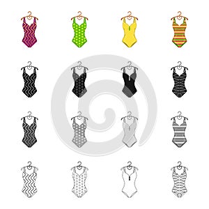 Fashionable women s swimsuit. Different kinds of swimsuits set collection icons in cartoon black monochrome outline