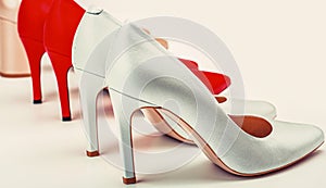 Fashionable women shoes  on white background. Stylish classic women leather shoe. High heel women shoes on white