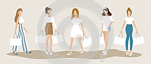 Fashionable women with shopping bag illustration.