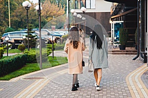 Fashionable women walking at city street. Women fashion, lifestyle and travel concept