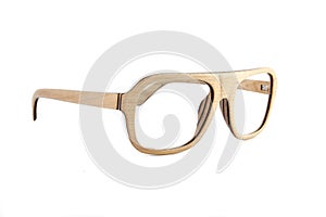 Fashionable Wooden Eyewear Clear Clean White Background