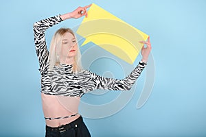 Fashionable young transgender woman on color background