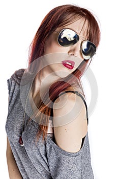 Fashionable Young Woman Wearing Aviator Sunglasses