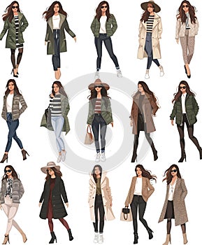 Fashionable young women in coat and jeans.