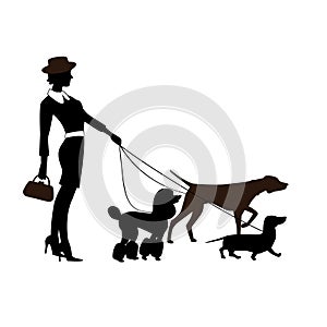 Fashionably dressed girl with the pedigree dogs