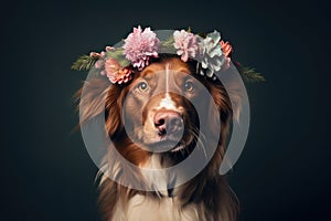 Fashionforward Dog In A Trendy Bohemian Flower Crown photo