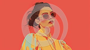 A fashionforward individual dons a mix of vintage pieces from a retro blouse to a funky pair of sunglasses. Their bold photo