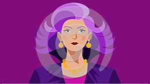 A fashionforward older woman with her hair dyed a vibrant shade of purple and adorned with chunky statement jewelry photo