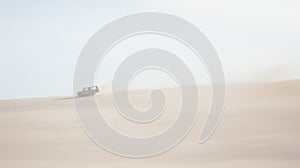 A fast 4x4 vehicle riding through desert dunes