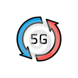 Fast 5G internet flat color line icon. Isolated on white background