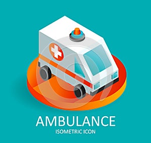 Fast ambulance icon. Isometric illustration of fast ambulance icon for web