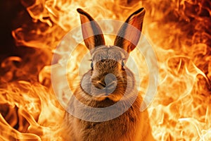 Fast Angry rabbit fire. Generate Ai