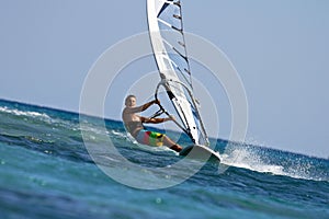 Fast approaching windsurfer