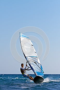 Fast approaching windsurfer