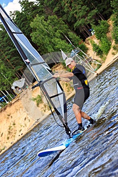 Fast approaching windsurfer