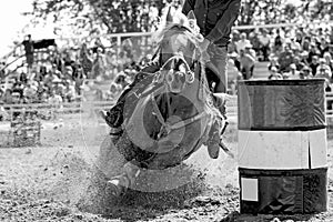 Fast Barrel Racing Turn - B&W photo