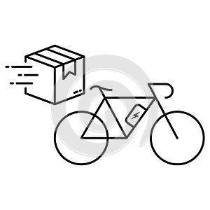 Fast Bike Delivery Service Line Icon. Express Postal Transportation, Bicycle Shipping Pictogram. Grocery Delivery to