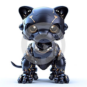 Fast black panther robot, robotic animal isolated over white background. Created with generative Ai