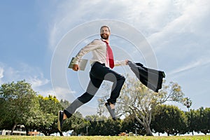Fast business concept. Running businessman ready to run jump and sprint.