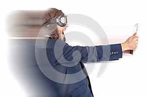 Fast businessman with tablet