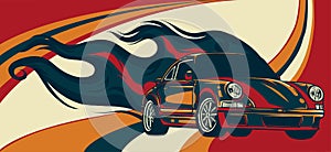 Fast car with flames vector illustration desgn art