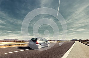 Fast Car Highway motion with wide sky background