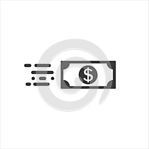 Fast cash icon in flat style. Transfer symbol. Simple money symbol isolated white background. Vector