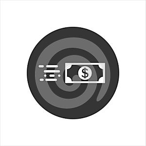 Fast cash icon in flat style. Transfer symbol. Simple money symbol isolated white background. Vector