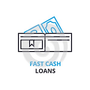 Fast cash loans concept , outline icon, linear sign, thin line pictogram, logo, flat illustration, vector